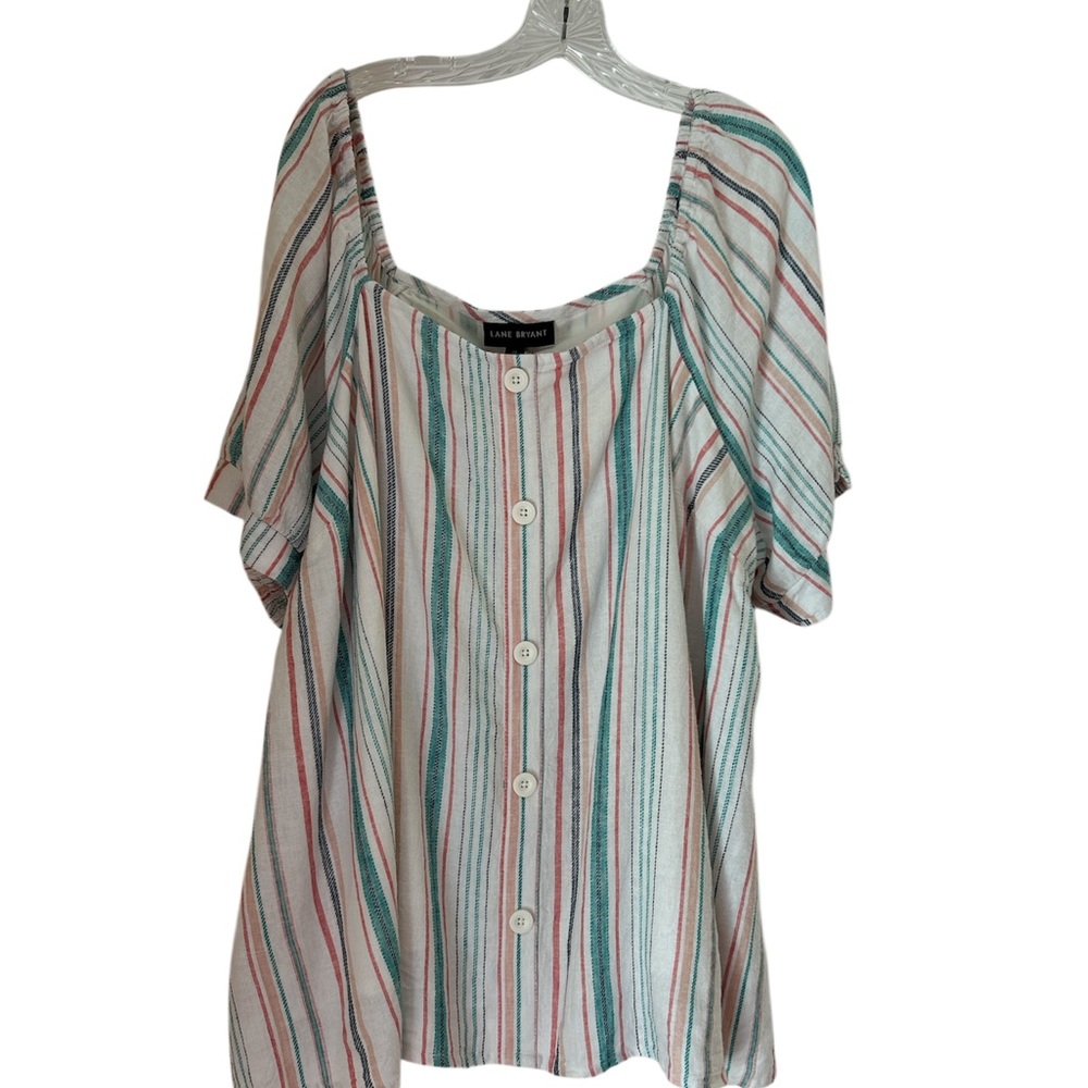 Lane Bryant Relaxed Flutter Sleeve Top Green and Orange